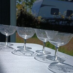 Vintage Ornate Glass Champagne Coupes Set Of 4